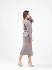 Бежевый меланж костюм женский, вязанный, свитер, юбка