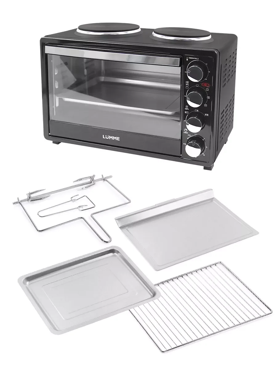 Черный духовой шкаф LUMME LU-EO1712B/2000 Вт/две конфорки/Объем 40л/ 4 нагр-х элемента/ 5 режимов