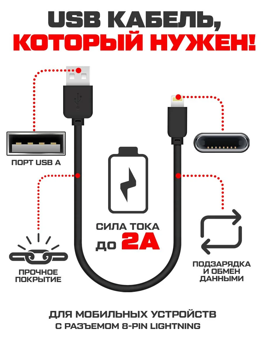 Кабель USB Lightning Krutoff Classic (0,2m) черный