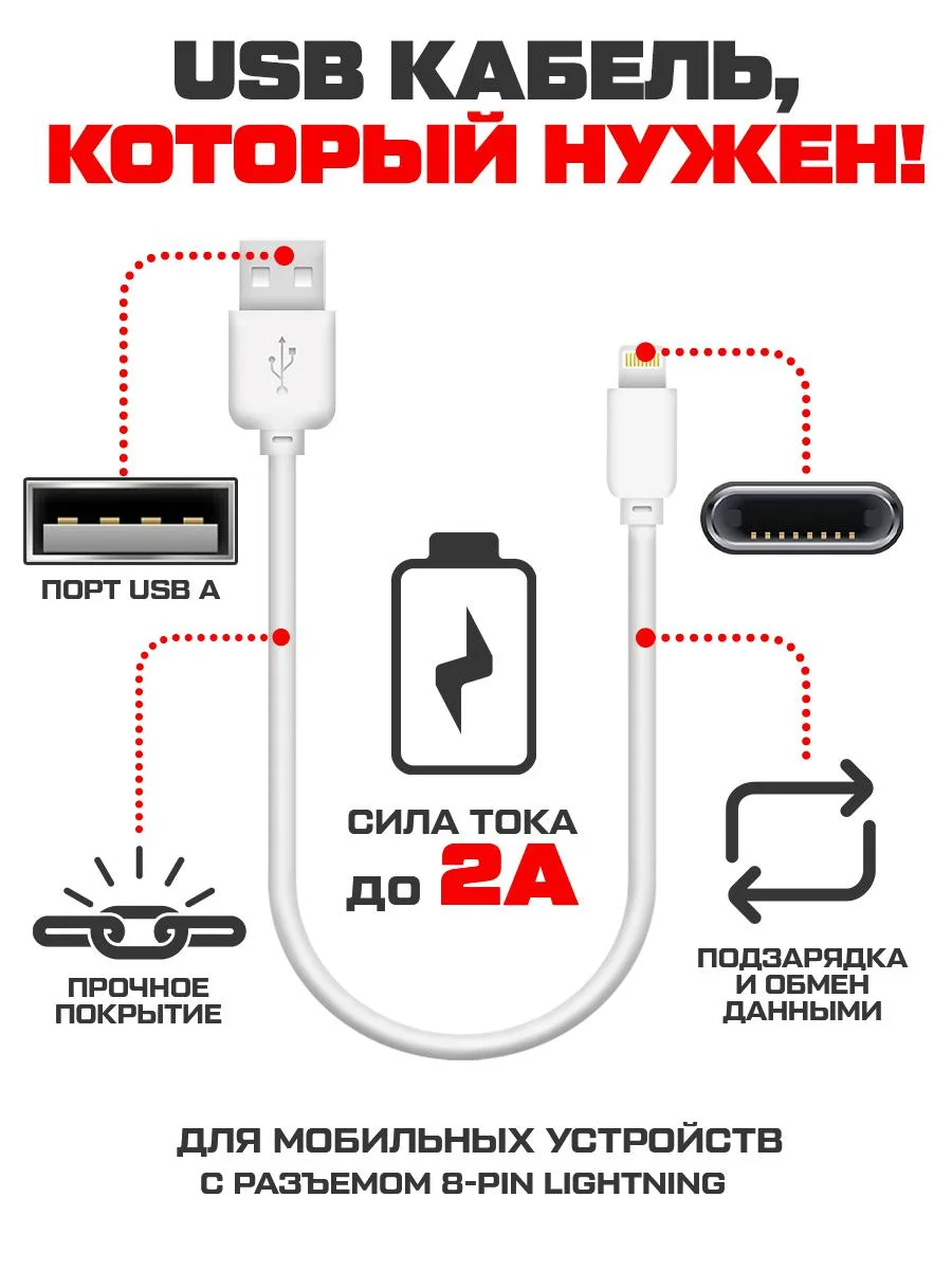 Кабель USB Lightning Krutoff Classic (0,2m) белый