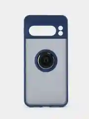 Синий чехол противоударный Google Pixel 8 Pro (Пиксель 8 Про) с металлической подставкой кольцом