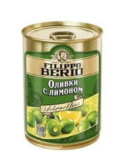 Оливки Filippo Berio без косточки, зелёные, с лимоном, в железной банке, 300 г