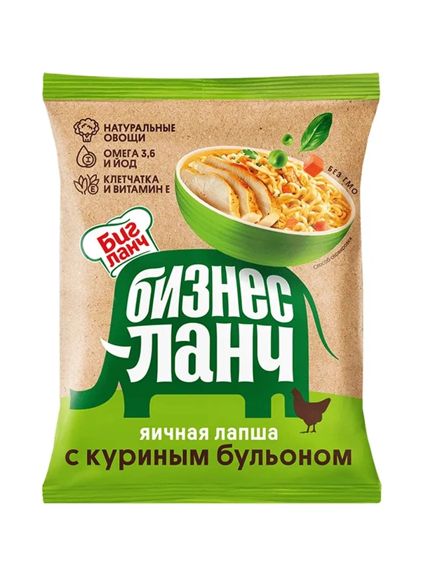 Лапша быстрого приготовления Бизнес Ланч яичная с куриным бульоном, Халяль, 60г
