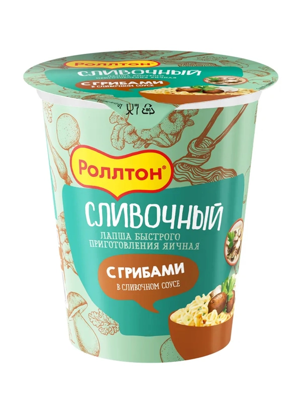 Лапша быстрого приготовления Роллтон с Грибами в сливочном соусе в стаканчике, 70г
