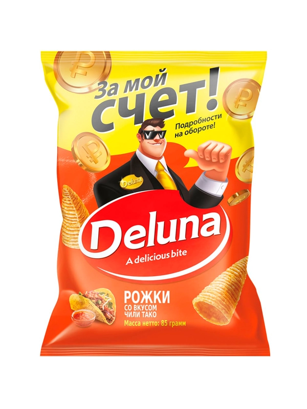 Снеки Делуна Рожки со вкусом чили тако, 85г