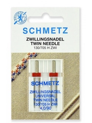 Иглы для бытовых швейных машин, стандартные двойные Schmetz 130/705H ZWI №90/4.0, уп.2 иг