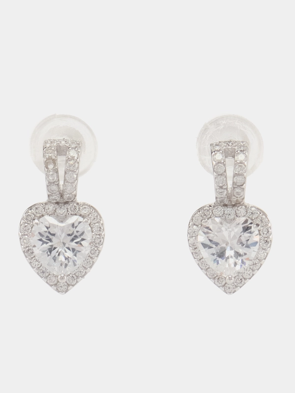 Серьги сердечки, фианит, серебро 925