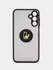 Черный чехол противоударный Samsung Galaxy A15 (Гелакси А15), с металлической подставкой кольцом