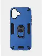 Синий чехол противоударный iPhone 16 Plus (Айфон 16 Плюс), с металлической подставкой кольцом