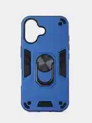 Синий чехол противоударный iPhone 16 (Айфон 16), с металлической подставкой кольцом