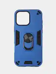 Синий чехол противоударный iPhone 16 Pro Max (Айфон), с металлической подставкой кольцом