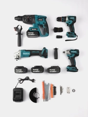 Набор инструментов Makita 4 в 1 аккумуляторный: УШМ, гайковерт,дрель,шуруповерт
