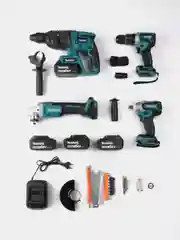 Набор инструментов Makita 4 в 1 аккумуляторный: УШМ, гайковерт,дрель,шуруповерт