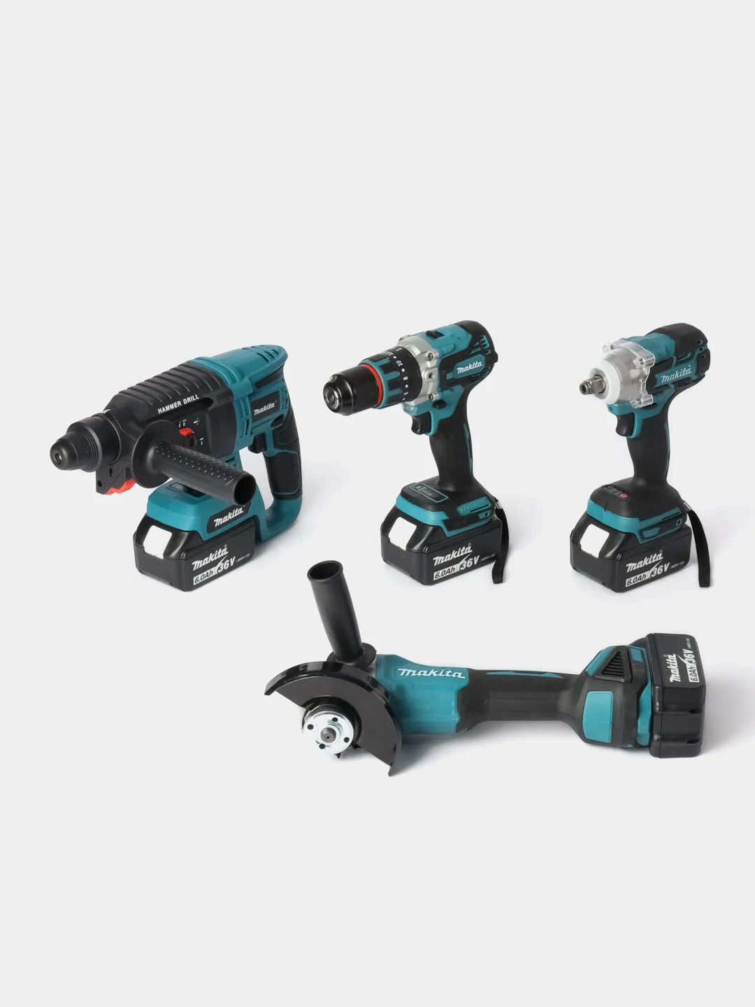 Набор инструментов Makita 4 в 1 аккумуляторный: УШМ, гайковерт,дрель,шуруповерт