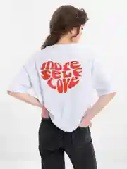 Белый футболка оверсайз "More self love" унисекс, с принтом, хлопок, Oversize T-Shirt printed