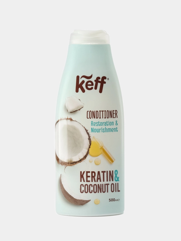 Keff Кондиционер для ослабленных и ломких  волос с кератином и маслом кокоса, 500 мл
