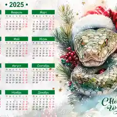 Хаки календарь 2025, змея символ года