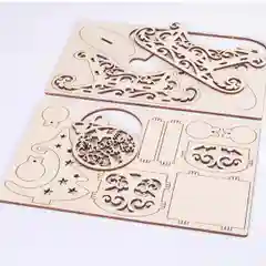 Новогодние санки из дерева, елочка и игрушка, новогодний сувенир