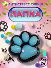 Светло-синий игрушка-антистресс, сквиш Кошачья лапка / Сквиш Капибара / Новогодняя Лапка жмялка