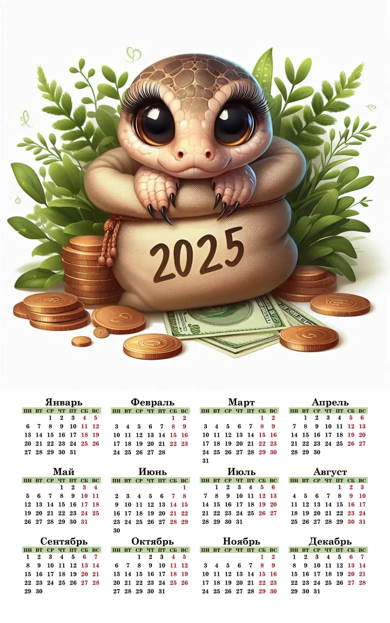 Календарь 2025, змея символ года