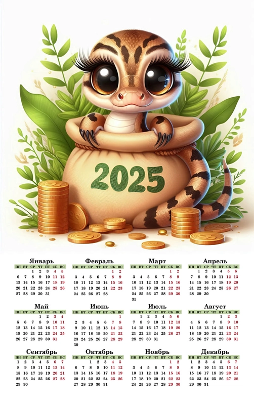 Календарь 2025, змея символ года