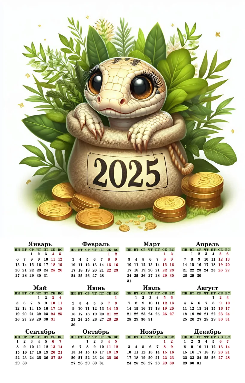 Бежевый календарь 2025, змея символ года
