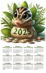 Зеленый календарь 2025, змея символ года