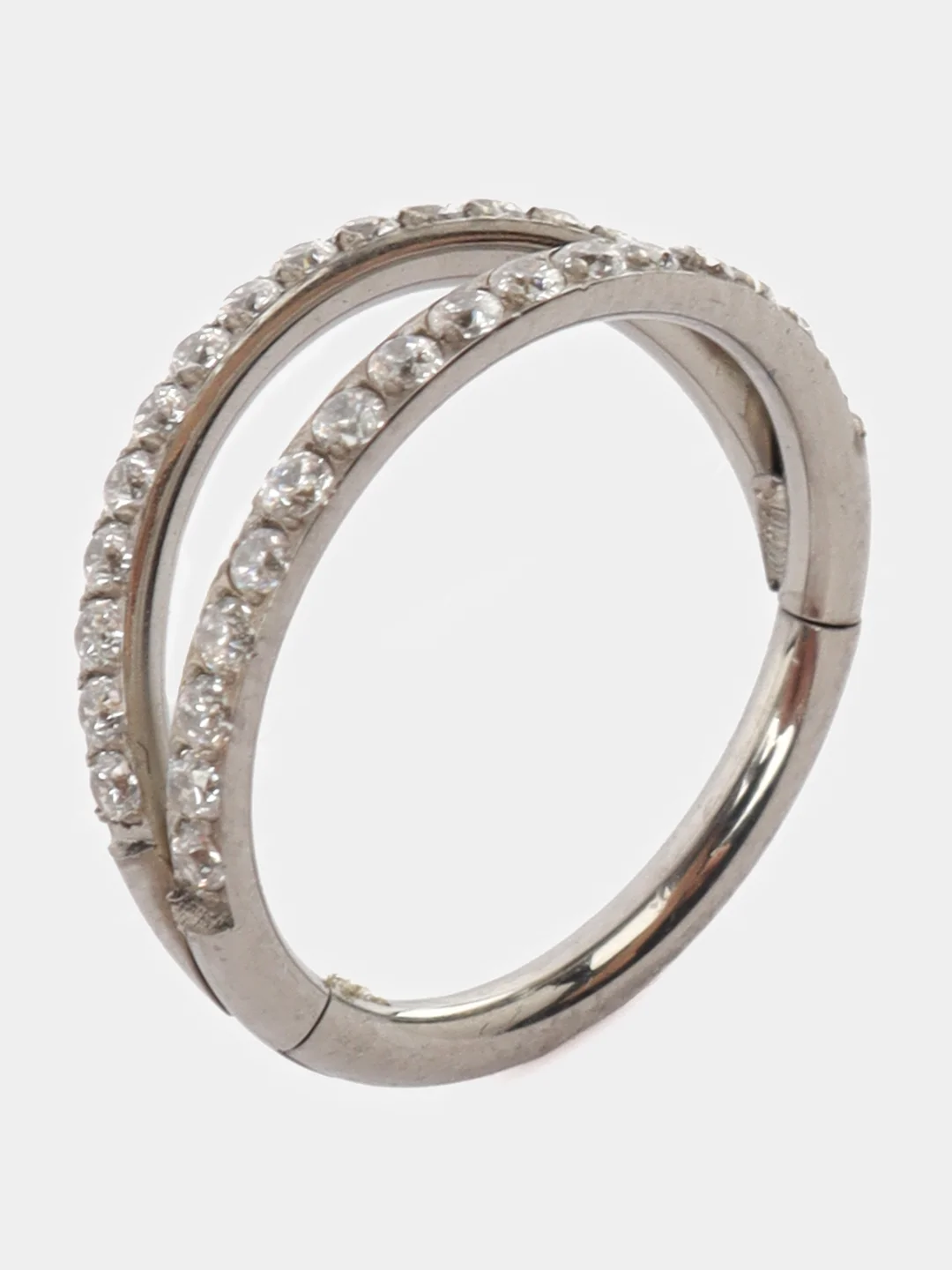 Прозрачный кольцо-кликер для пирсинга, из титана, со стразами, серия "TITANIUM", для носа, уха