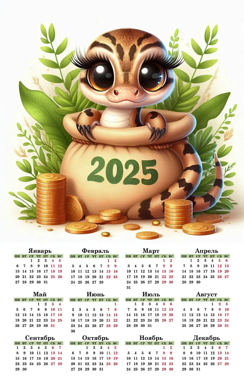 Золотой календарь 2025, змея символ года