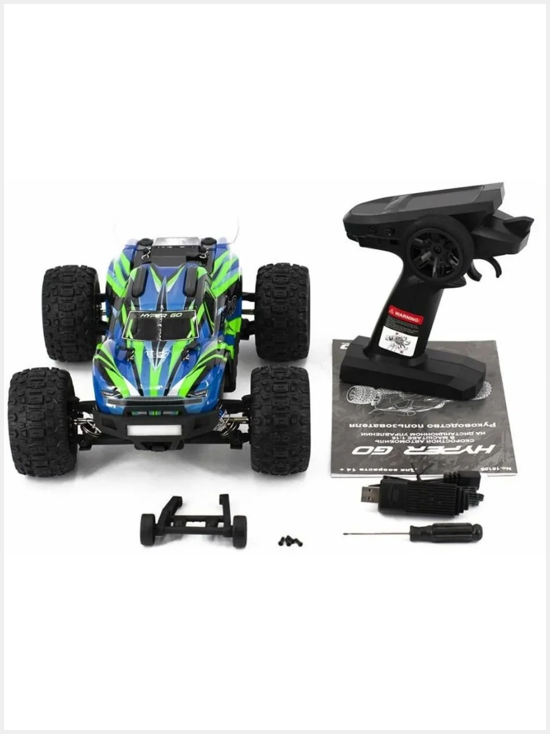 Зеленый радиоуправляемый монстр MJX Hyper Go 16108 4WD 2.4G LED 1/16 RTR