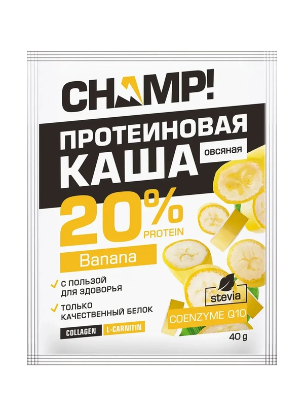 Каша протеиновая Леовит Champ, овсяная, банановая, с коэнзимом Q10, 10 пакетов по 40 г