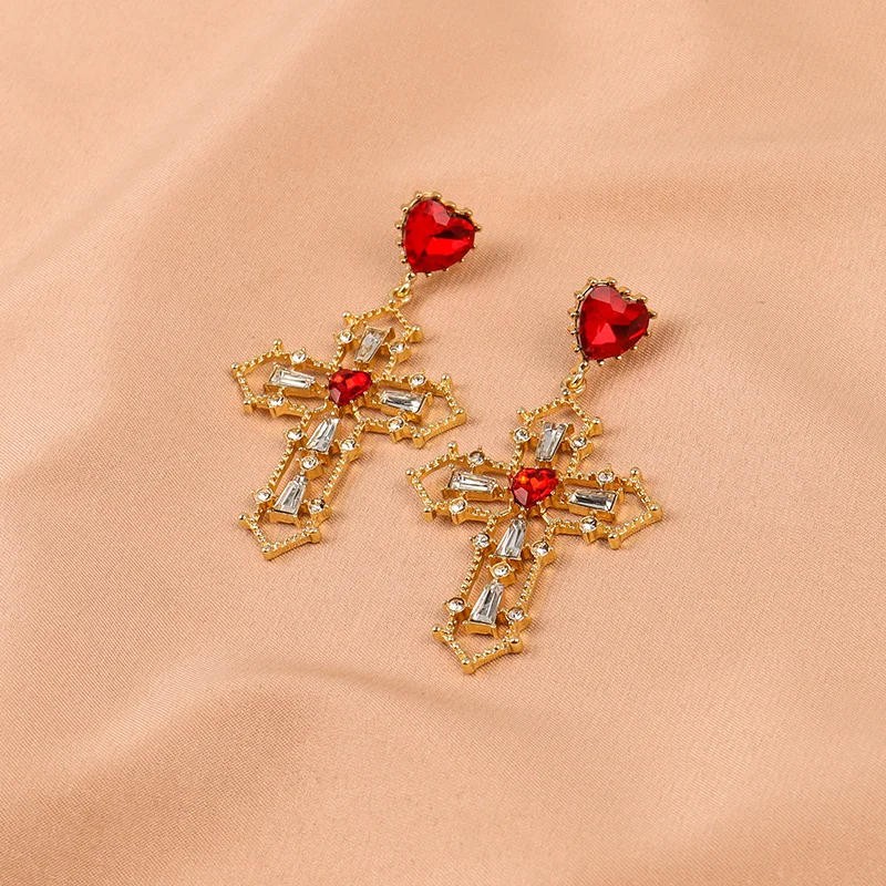Серьги женские, Серьги кресты, готические серьги, серьги с сердцем, объемные сережки