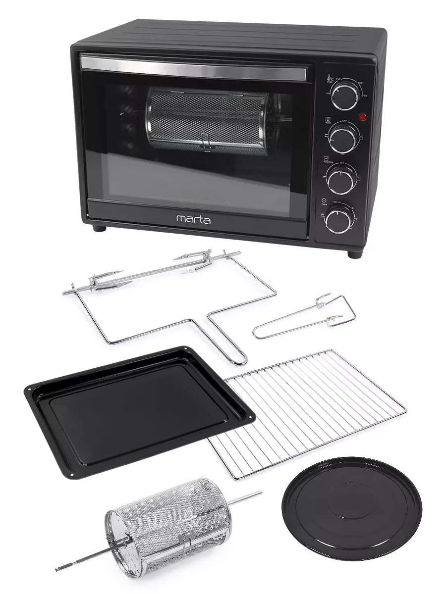 Черный духовой шкаф MARTA MT-EO4290C с конвекцией + аэрофритюрница, 40л, ТАЙМЕР, 2400Вт