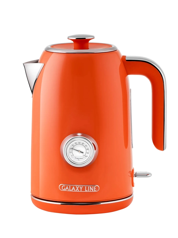 Чайник электрический Galaxy LINE GL 0351, апельсиновый фреш, металл, 2200 Вт, 1,7 л,