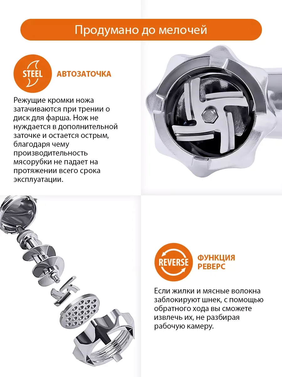 Белый мясорубка HOME ELEMENT HE-MG605A / Максимальная мощность 2400 Вт/ белый, белый