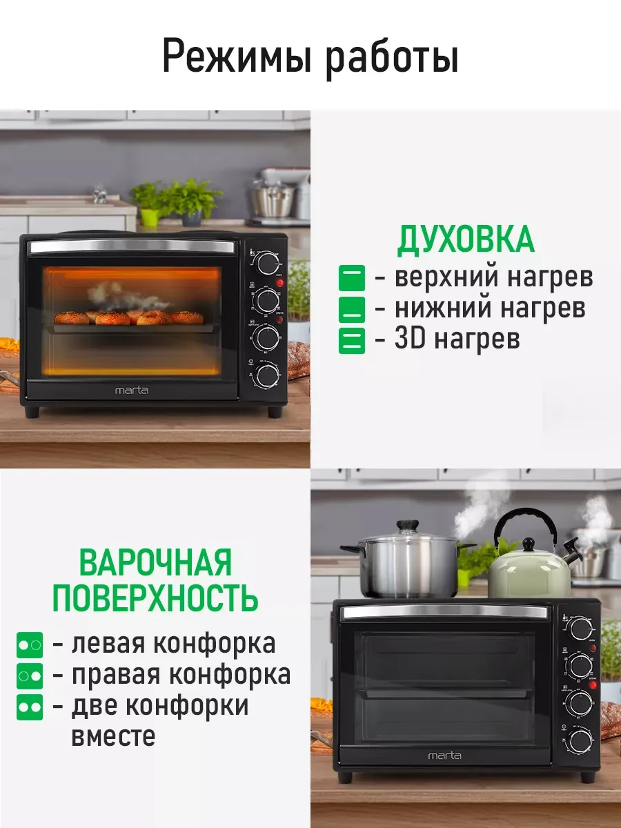 Черный духовой шкаф MARTA MT-EO4290A / вертел + конвекция/ черный жемчуг