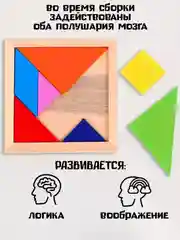 Разноцветный танграм деревянный . Головоломка деревянная . Пазл