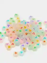 Зеленый бусины с буквами светящиеся в темноте, буквы, сердечки, смайлики