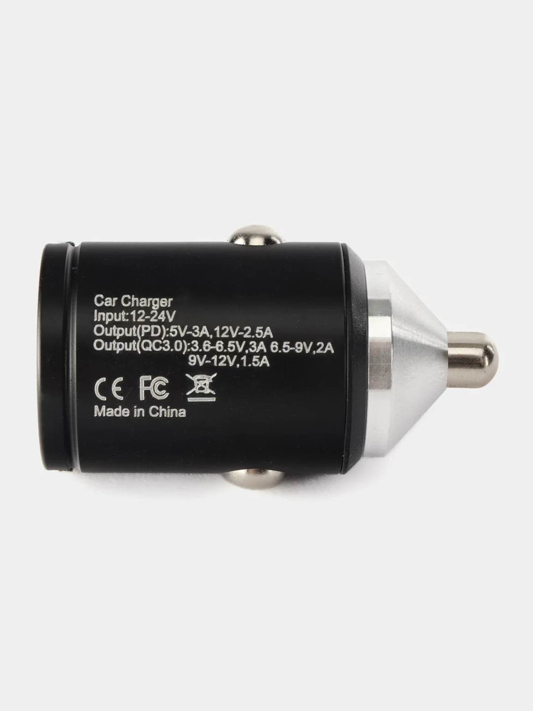 Черный автомобильное зарядное устройство в прикуриватель Type-C + USB, быстрая зарядка, 30В
