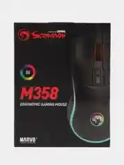Черный игровая мышка проводная Marvo M358, 4 кнопки, оптическая, RGB, 12800 dpi, USB, 1.6 м