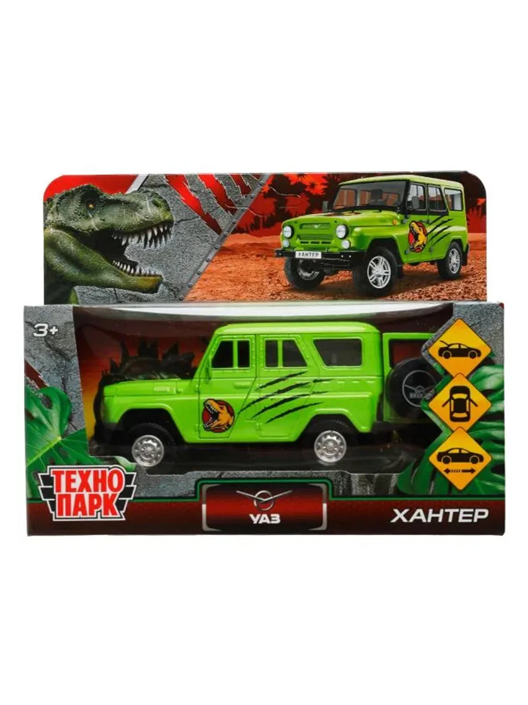 Металлическая модель Технопарк "УАЗ Hunter. Динозавры", 11,5 см