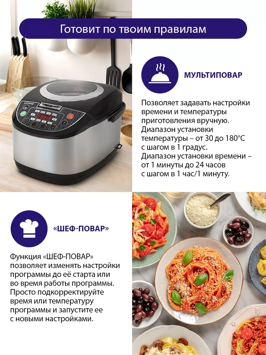 Серый металлик мультиварка LUMME LU-1452 черный жемчуг