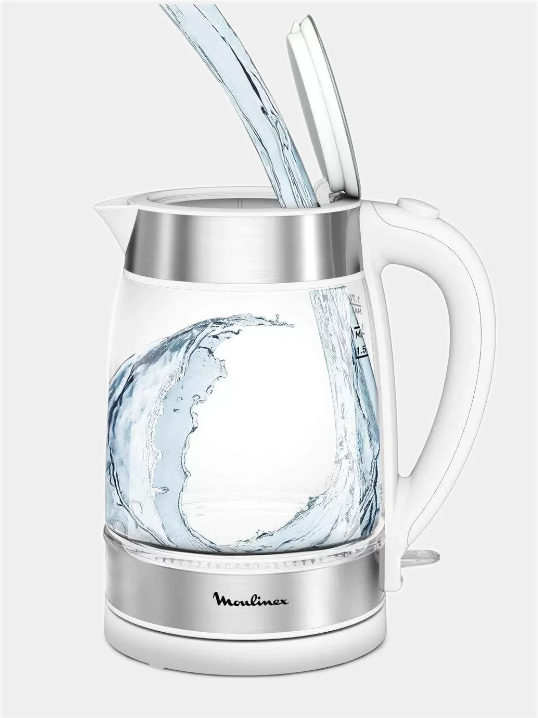 Электрочайник Moulinex(Tefal) Glass BY600130 серебристый/белый