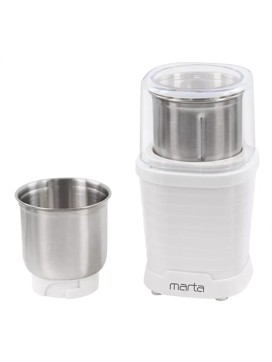 Белый кофемолка электрическая MARTA MT-CG2182B/ 350Вт/ объем 65 гр/ белый жемчуг