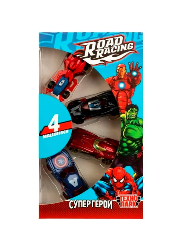 Набор металлических машинок ТехноПарк Road Racing. Супергерои, 7,5 см