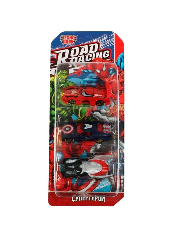 Набор металлических машинок ТехноПарк Road Racing. Супергерои, 7,5 см