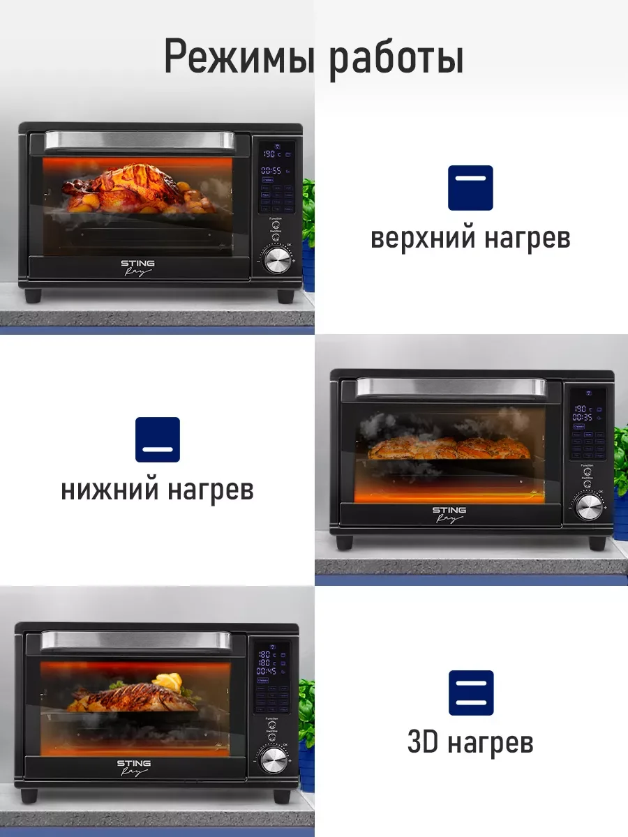 Серебряный мини-печь STINGRAY ST-EO113A/ духовой шкаф/ 32л/ черный/сталь