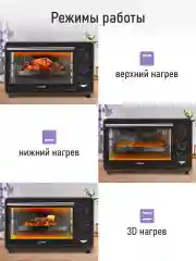 Черный духовой шкаф LUMME LU-EO1715B / 1800 Вт/ Объем: 30 л/ 4 нагревательных элемента/ 4 режима