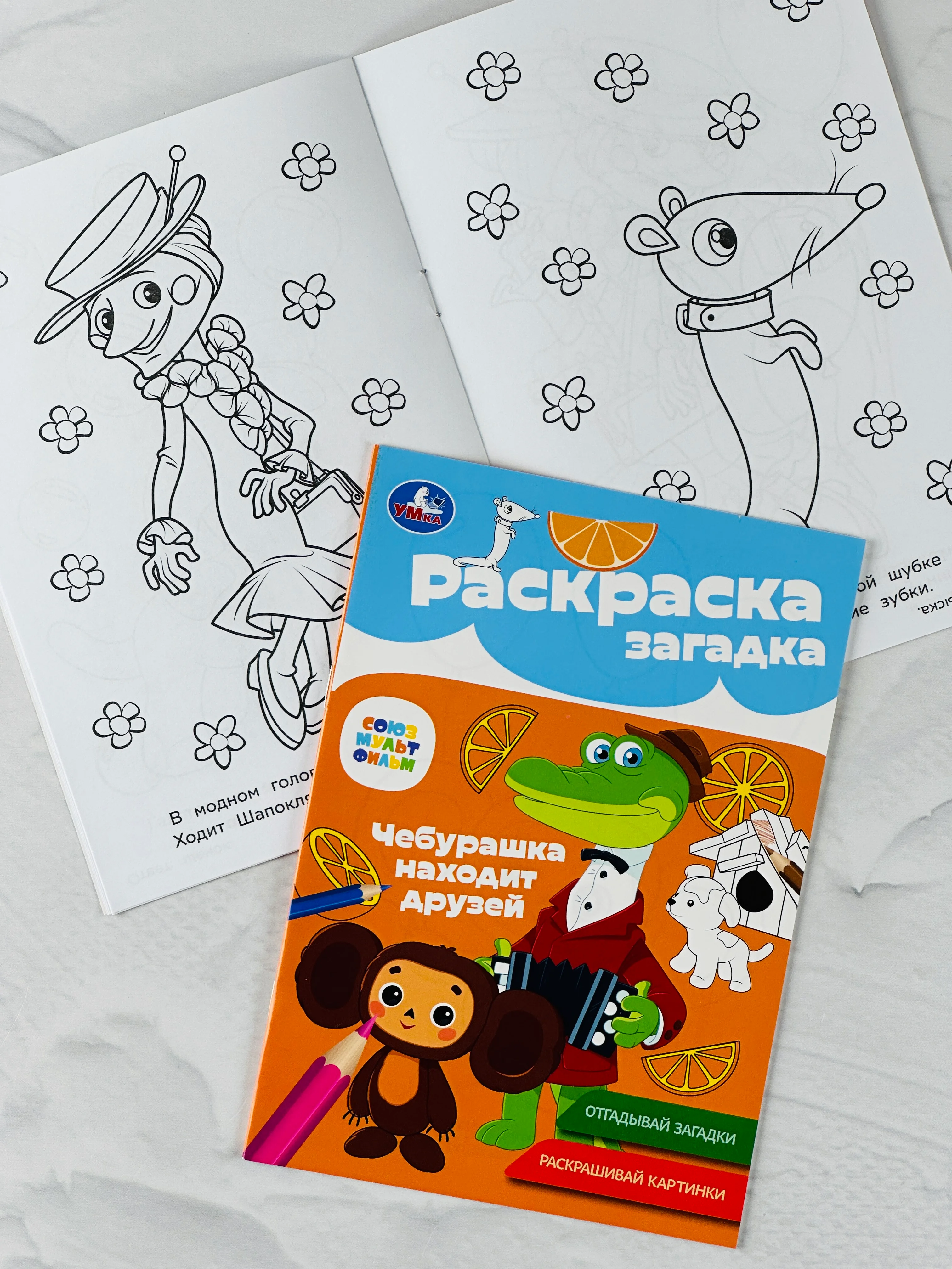 Книжка для малышей герои Союзмультфильм Чебурашка находит друзей Раскраска детская загадка