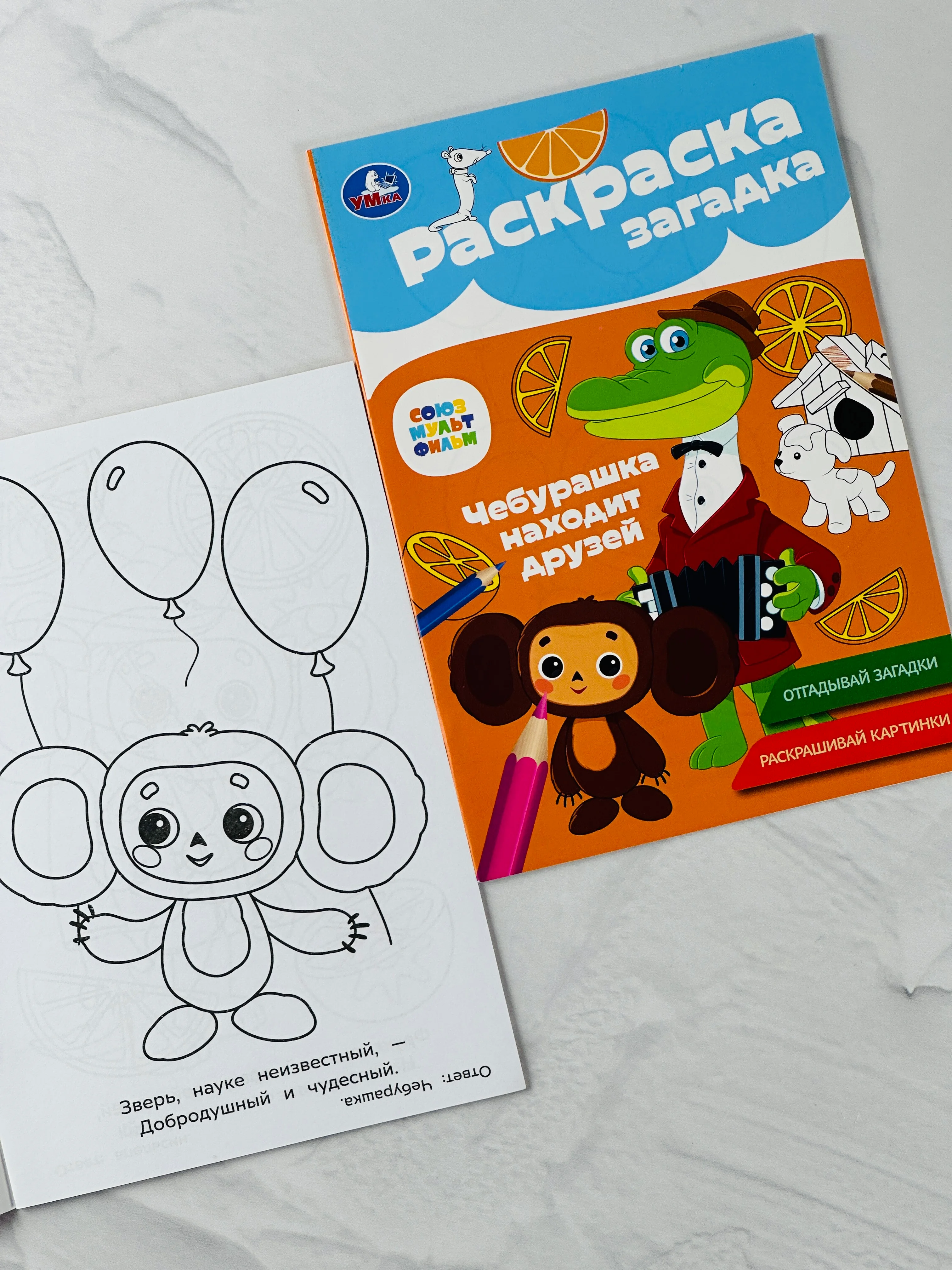 Книжка для малышей герои Союзмультфильм Чебурашка находит друзей Раскраска детская загадка